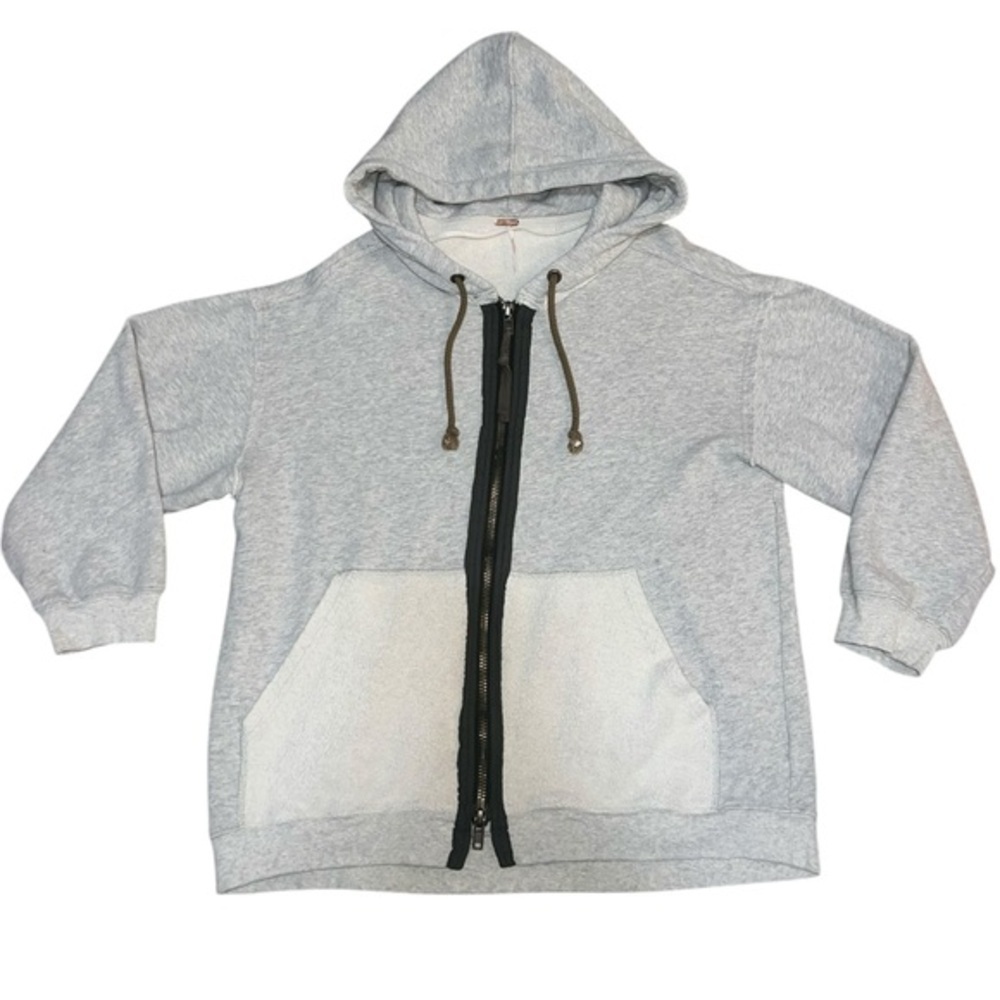 EUC Free People Double Zip Hoodie Grey Green Small Oversized Relaxed Lounge